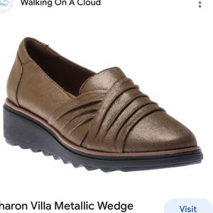 Clarks Sharon villa metallic wedge loafer womens